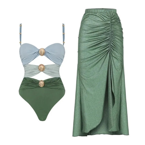 Kit Praia Savana Glam - Maiô + Pareô, Elegância e Conforto