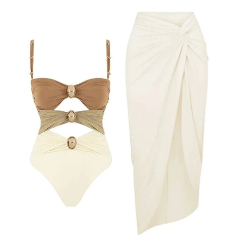 Kit Praia Savana Glam - Maiô + Pareô, Elegância e Conforto