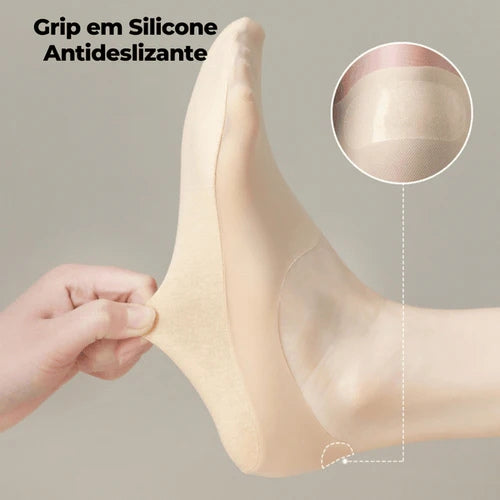Meias antiderrapantes com silicone no calcanhar para fixação perfeita