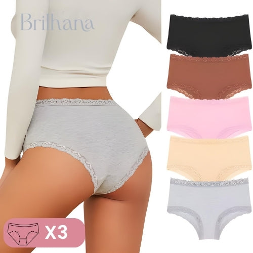 Calcinha Mariana modelo brasileiro algodão com renda