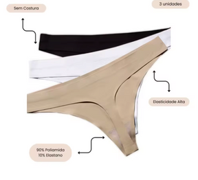 Kit 3 Calcinhas DryFit – Fio Dental Sem Costura Absorvente