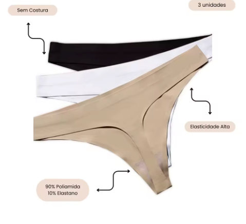 Kit 3 Calcinhas DryFit – Fio Dental Sem Costura Absorvente