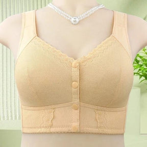 Fecho frontal prático, alças largas e compressão suave para o seu conforto diário